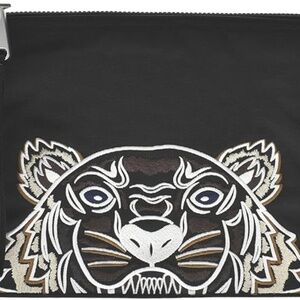 Kenzo Black Pouch with Yellow and Gray Tiger Embroidery